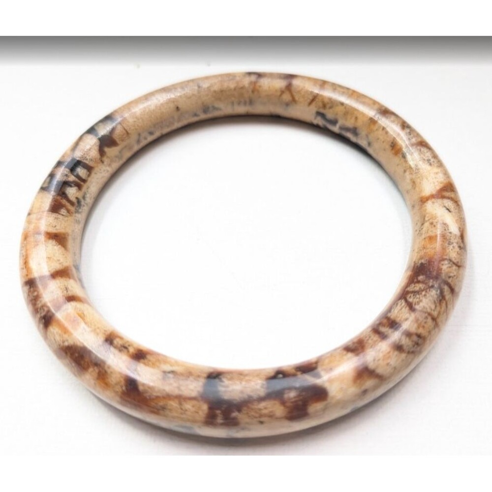 Vintage Tiger Sponge Coral Bangle Bracelet Natural Brown Cream Black Chunky 34g - Picture 4 of 16